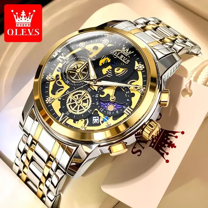 OLEVS montres pour hommes Top marque de luxe Original montre à Quartz étanche pour homme or squelette Style 24 heures jour nuit nouveau