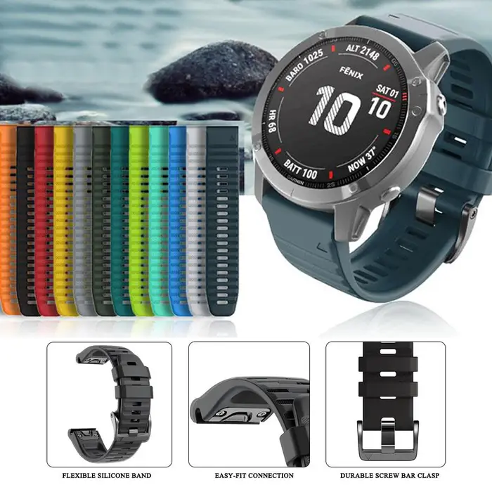 Bracelet de montre sport 26/22 mm pour Garmin Fenix 8 E 6X GPS 6 5X 5 7X 7/Epix Pro/Tactix 8/MARQ/instinct 2X Solar Quickfit en caoutchouc