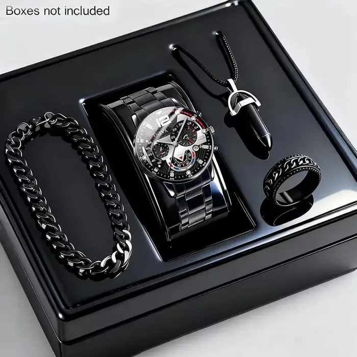 Ensemble de 4 montres à quartz de luxe pour hommes, avec cadran décoratif à trois aiguilles, montres