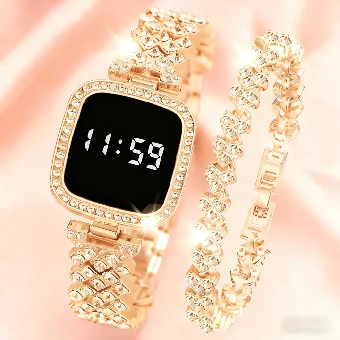 Nouvelle montre numérique avec bracelet offert, écran LED carré, montre pour femme en alliage