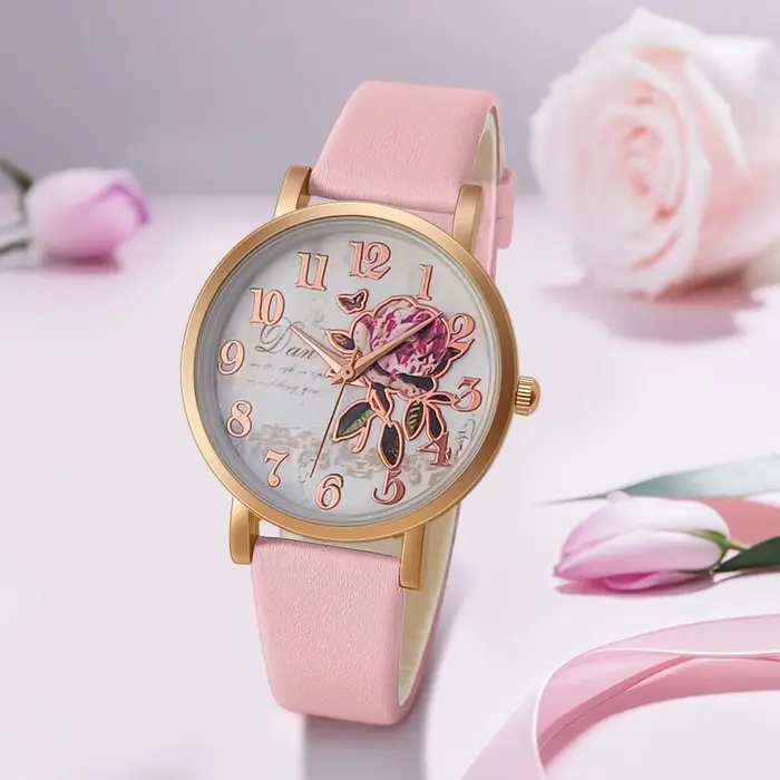 Nouveau Style de mode décontracté de luxe femmes cadran pivoine en cuir PU montre à Quartz élégant populaire polyvalent montre-bracelet cadeaux de vacances présent