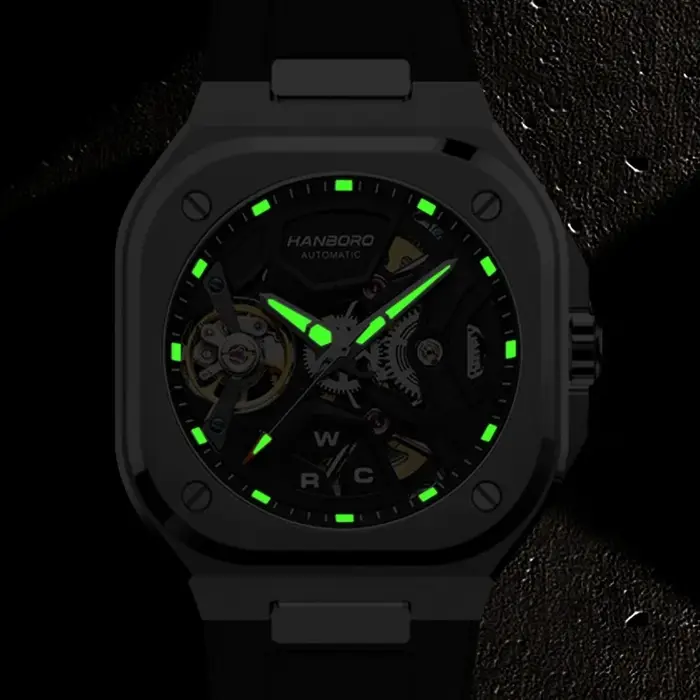 Montre mécanique automatique carrée HANBORO pour homme, montre de mode