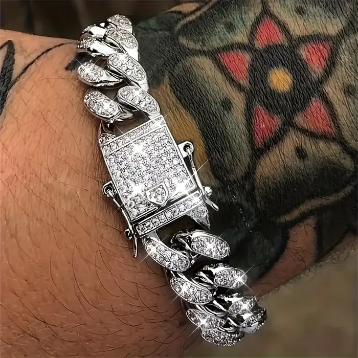 Bracelet de luxe en chaîne à maillons cubains glacés pour hommes
