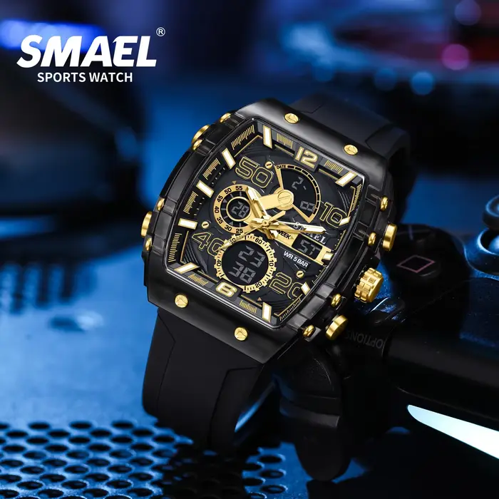 SMAEL 8109 nouvelle montre pour hommes sport multifonctionnel 50M étanche double affichage LED veill