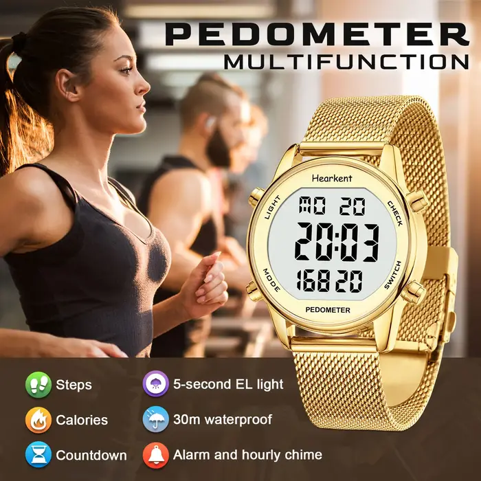 HEARKENT-Montre Numérique de dehors pour Femme, Podomètre, Compteur de Pas, Calrespiration, Miles, Tracker, Étanche, 30m, pour la Marche et la Course