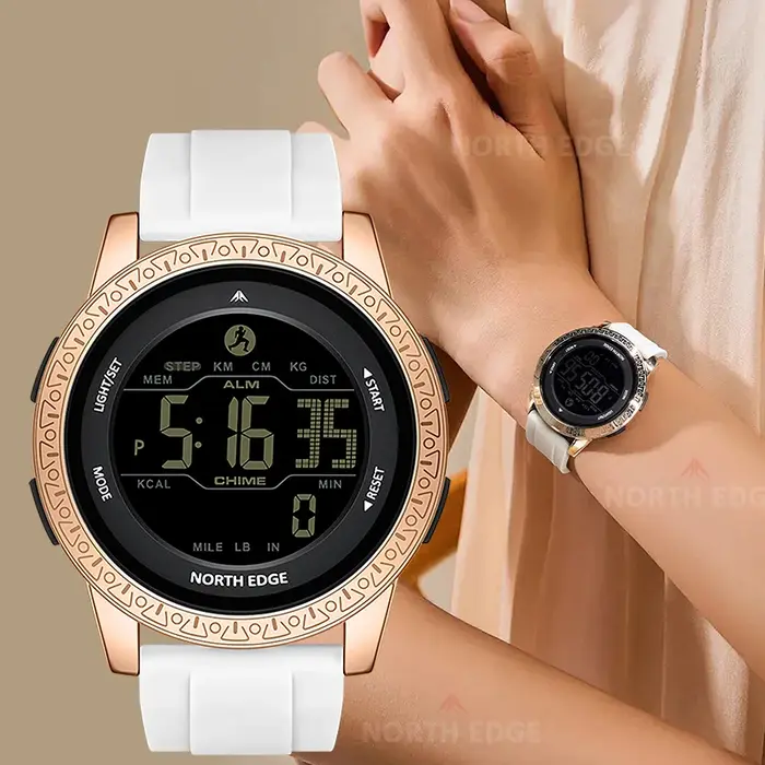 NORTH EDGE luxe hommes femmes podomètre montre-bracelet numérique étanche 50m sport double temps réveil montres de couple APOLLO
