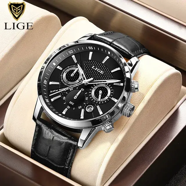 Nouvelles Montres Hommes 2026 LIGE – Montre Décontractée de Luxe en Cuir à Quartz