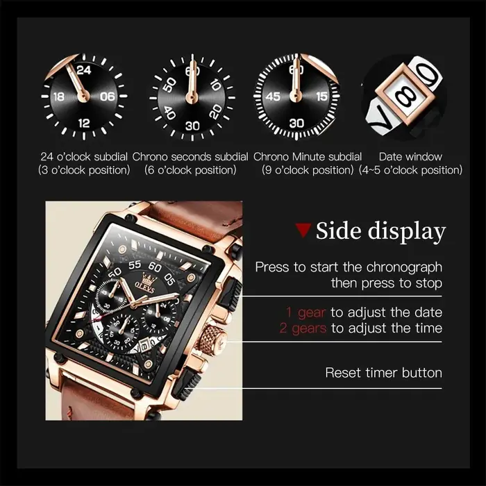 OLEVS 9919 hommes montre mode cadran carré bracelet en cuir chronographe étanche sport horloge de luxe Original Quartz montre-bracelet homme