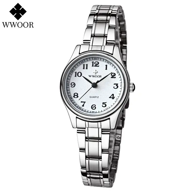 Montre WWOOR blanche pour femme, montre créative en acier, bracelet pour femme, montre quartz étanch
