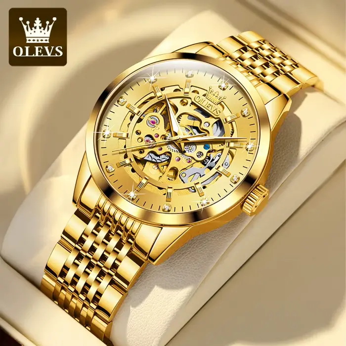 OLEVS 9920 Original squelette hommes montres solide en acier inoxydable étanche lumineux homme montre de luxe