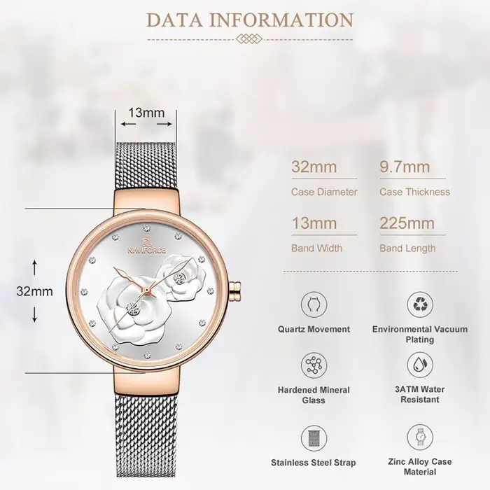 Femmes montre NAVIFORCE haut de gamme marque en acier maille étanche dames montres fleur Quartz femme montre-bracelet charmante fille horloge