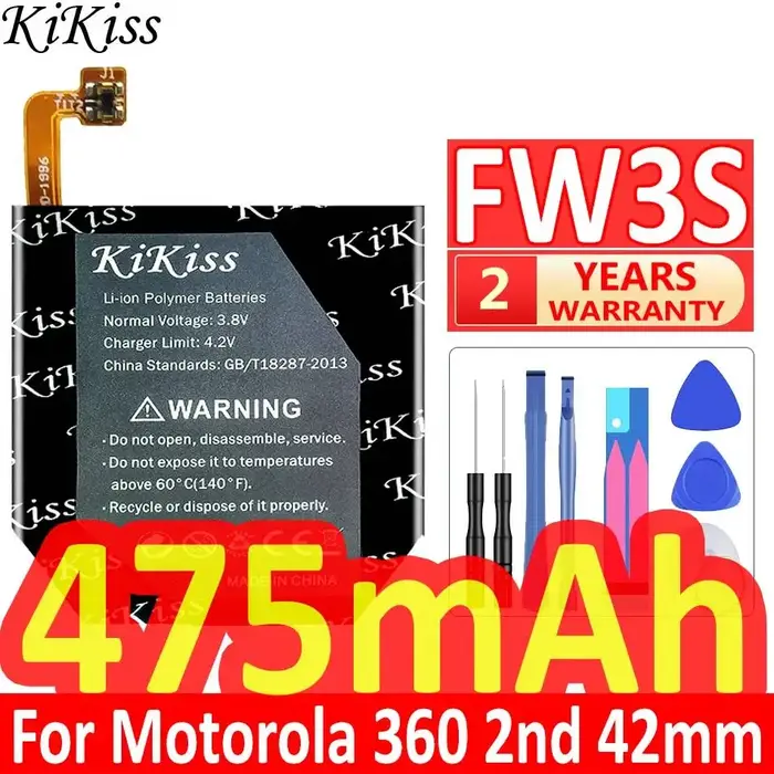 Batterie de montre pour Motorola Moto 360 2nd 42mm, FW3S, 600mAh, Durable