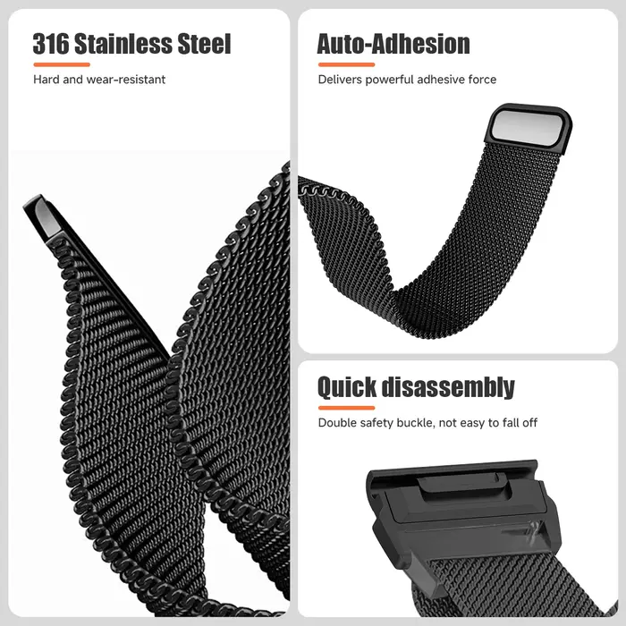 Bracelet milanais 22/26mm pour montre Garmin Fenix 8 51 /Epix Pro Gen2 51mm 47mm/6X 7X Pro/Fenix 5XPlus forerunner 570 965
