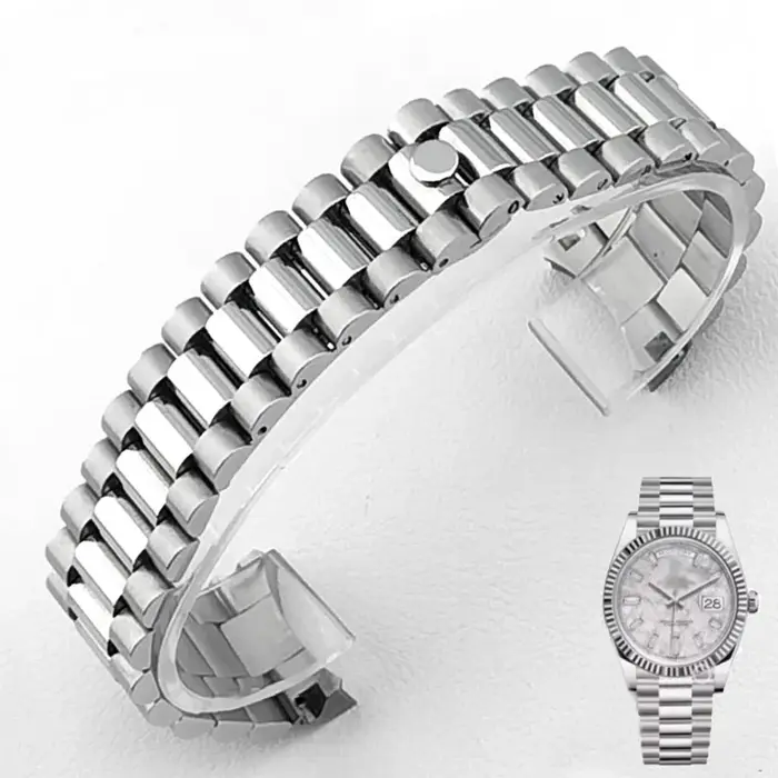 Bracelet de montre President à extrémités courbes 20 mm 21 mm pour Seiko NH35 Datejust