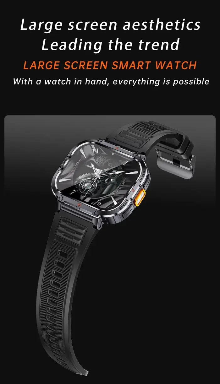 Montre intelligente 2 pouces Ultra grand écran NX23 lumière LED lampe de poche BT appel AI voix 400mAh hommes Fitness sport Tracker Smartwatch
