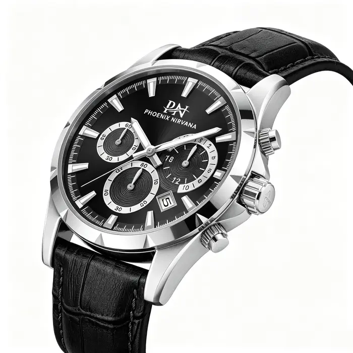 Montre à quartz de luxe pour homme – Chronographe étanche avec bracelet en cuir véritable