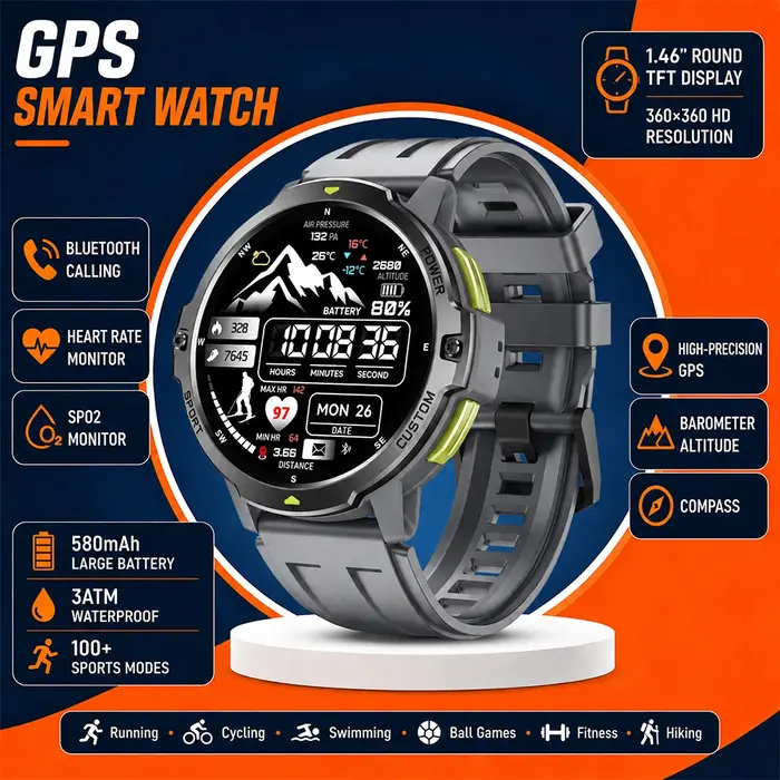 Montre connectée GPS sportive 2026 avec écran 1