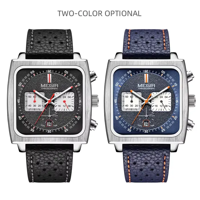 MEGIR 2182 luxe mode sport chronographe multi-fonctionnel militaire en cuir Date montres pour hommes Relogio Masculino