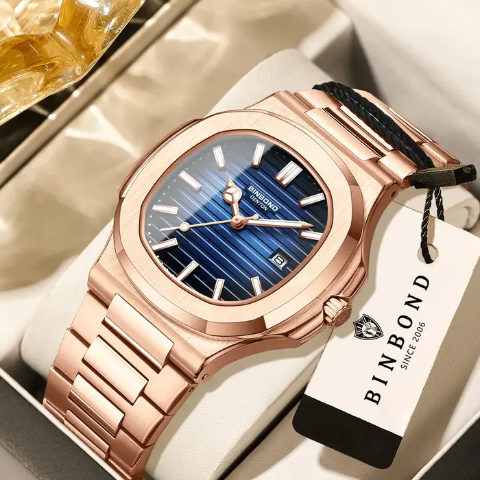 Montres-bracelets en quartz robustes originales BINBOND pour hommes, montres de luxe lumineuses, étanches, avec date automatique, précises, montres décontractées pour hommes, reloj