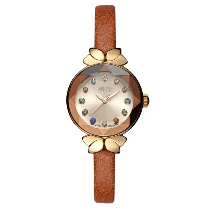 Petite montre à quartz en cuir véritable pour femme
