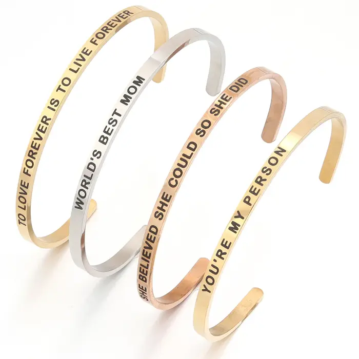 Bracelet à bouche ouverte en acier inoxydable, 1 brin, réglable, luxe, haut de gamme, style européen et américain, cadeau d'anniversaire