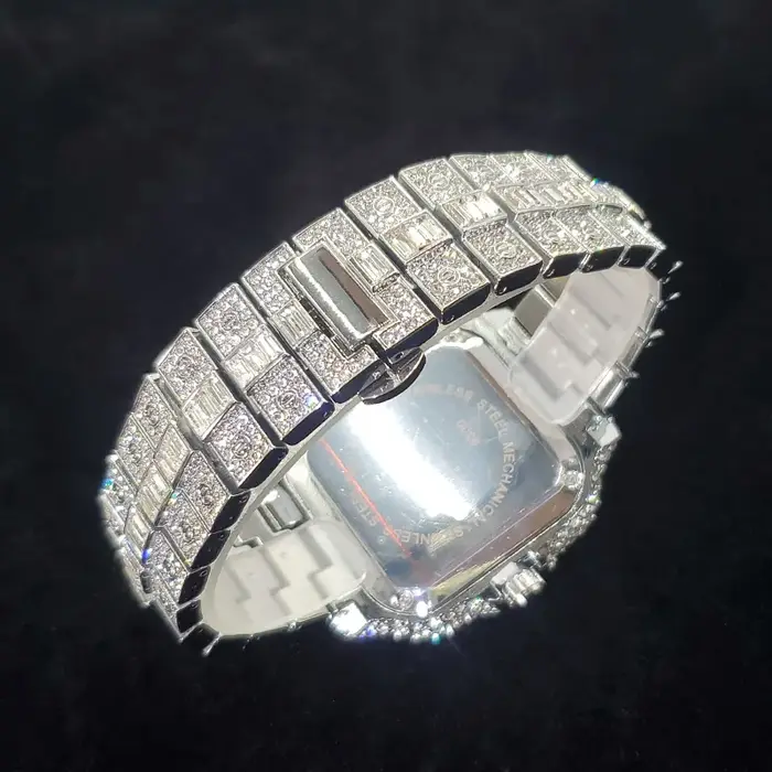 Montre en diamant de luxe pour hommes, montres numérotées colorées carrées glacées, bijoux Hip Hop B