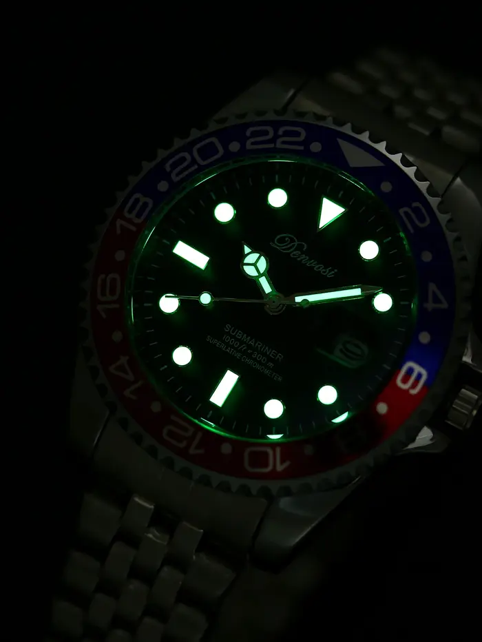 Montre de plongée GMT pour homme DENVOSI, lunette en céramique bicolore, montre automatique à quartz lumineuse et sportive