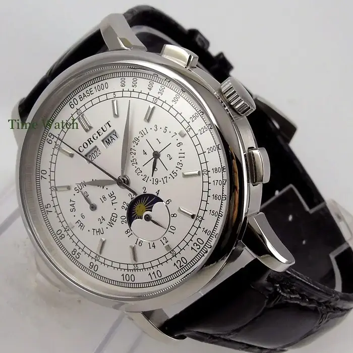 42mm Corgeut montre automatique pour hommes montres mécaniques jour Date mois année calendrier multi-fonction 316L jour-nuit bracelet en cuir