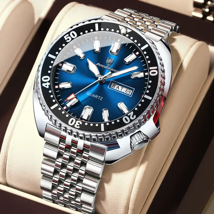 POEDAGAR luxe hommes d'affaires montre Date semaine étanche lumineux homme montre-bracelet Sport en acier inoxydable