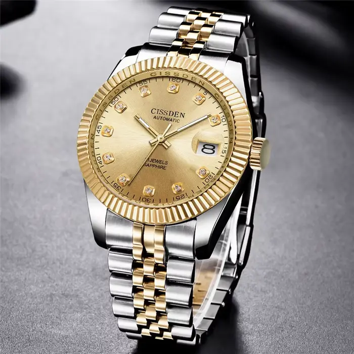 Montre-bracelet mécanique automatique en acier inoxydable pour homme