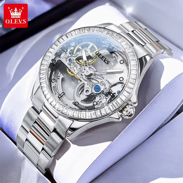 OLEVS 6699 entièrement creux femmes montre mécanique de luxe volant diamant lunette marque haut mont