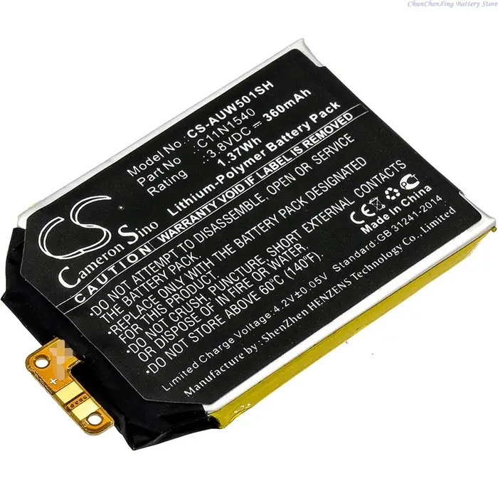 Batterie pour montre intelligente CS-AUW501SH 3,8 V 360 mAh C11N1540, 0B200- 01630100   Pour Asus Ze
