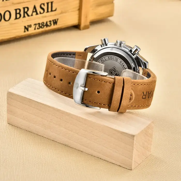 Benyar Design-Montre à quartz en cuir pour homme, chronographe Shoous, marque de sport, mode vintage, étanche à 30m, 45mm