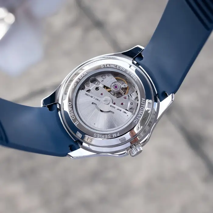 OBLVLO – montre mécanique automatique de Sport de styliste, cadran Brlue avec Date, bracelet en caoutchouc lumineux, montres décontractées FM-SL
