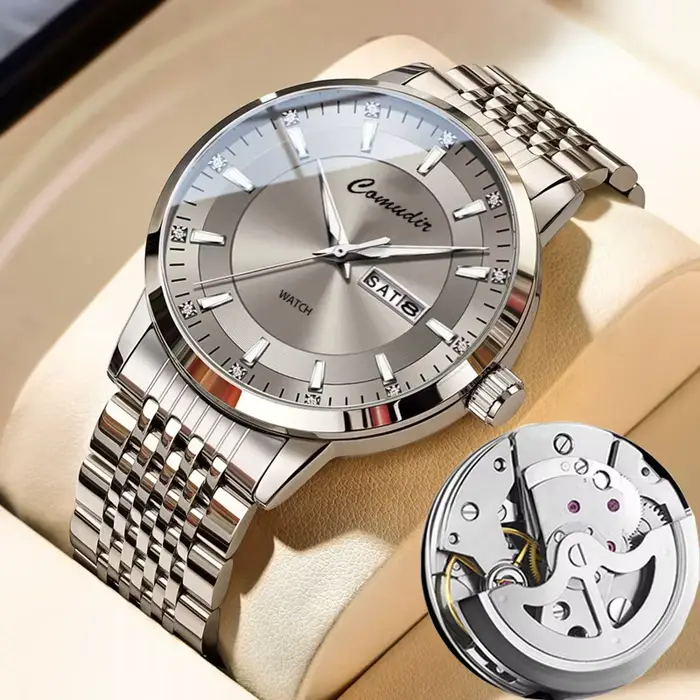 Montre pour hommes entièrement automatique et Non mécanique, évidée, étanche, tendance, brille dans 
