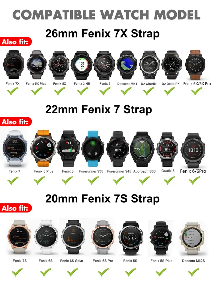 Bracelet en Silicone pour Garmin fenix 7X 7 7S 6 6X Pro
