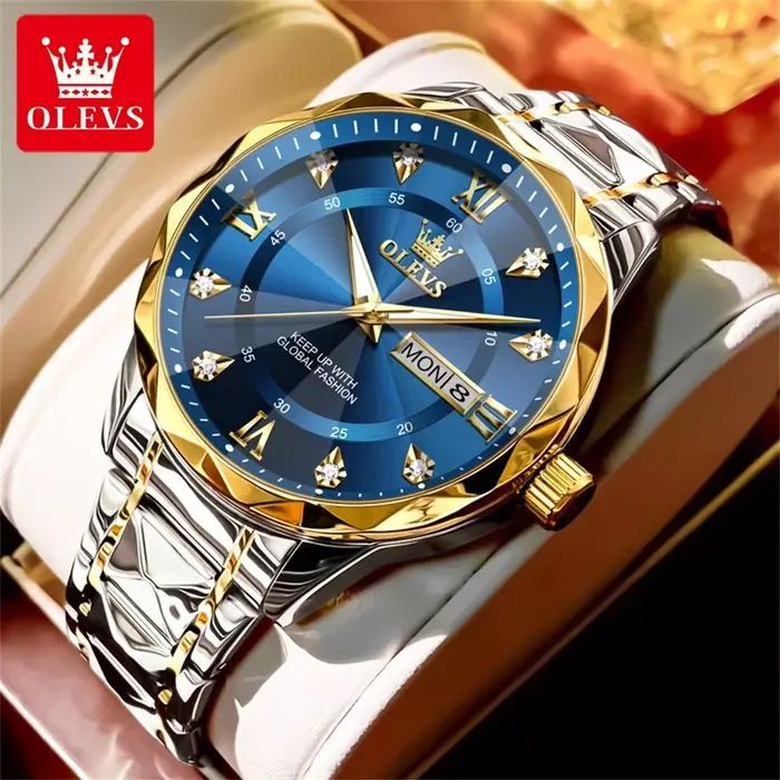 OLEVS Top marque hommes montres robe de mode Original montre-bracelet à Quartz lumineux étanche tendance losange montre pour homme Date semaine