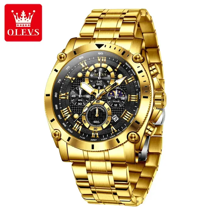 OLEVS Original Phase de lune hommes montre-bracelet multifonctionnel chronographe montre à Quartz étanche Date affaires Sport montres pour homme