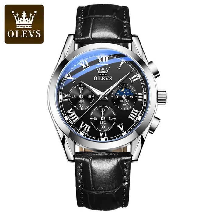 OLEVS-Montre à quartz chronographe étanche pour homme, montre-bracelet multifonction, phase de lune,