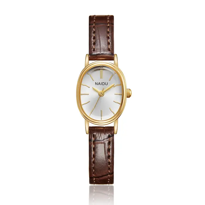 Montre à quartz pour femmes, élégante et à la mode, simple, cadran lisse, boîtier ovale