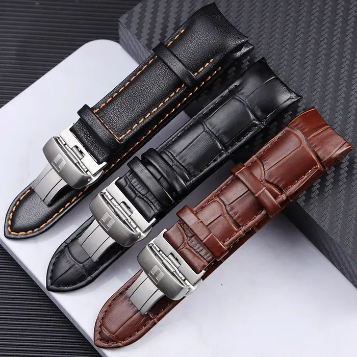 Bracelet de montre en cuir véritable pour homme