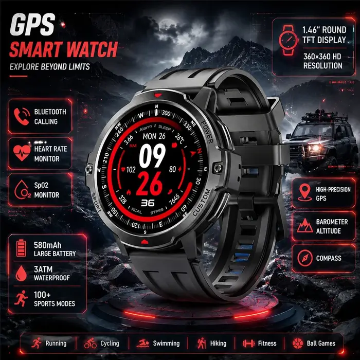 Montre connectée GPS sportive 2026 avec écran 1