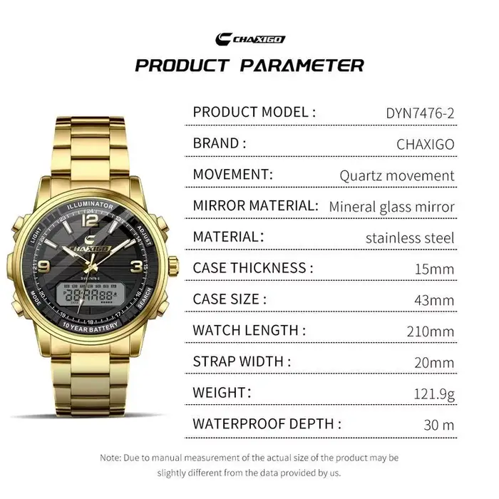 CHAXIGO montre-bracelet multifonctionnelle pour hommes d'affaires de mode