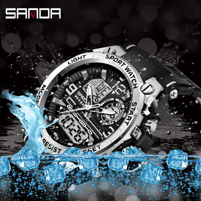 SANDA hommes sport montres à Quartz double affichage LED électronique numérique