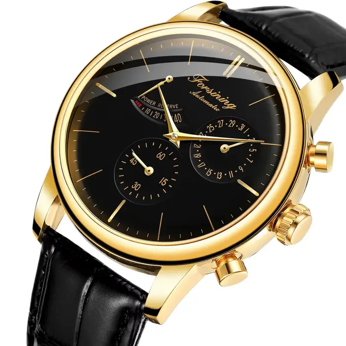 Montre mécanique automatique en cuir pour homme