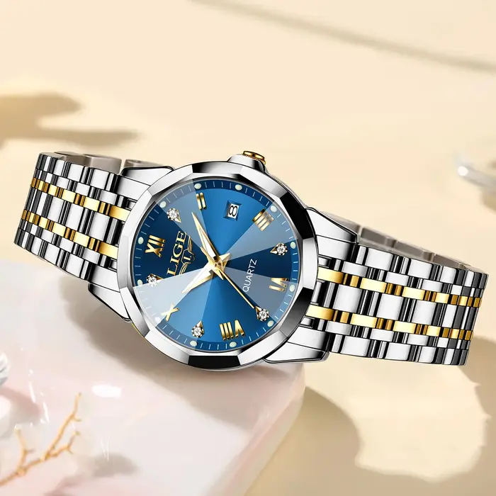 LIGE-Montre de Luxe Élégante pour Femme, en Acier Inoxydable, Étanche, à Quartz, pour Fille
