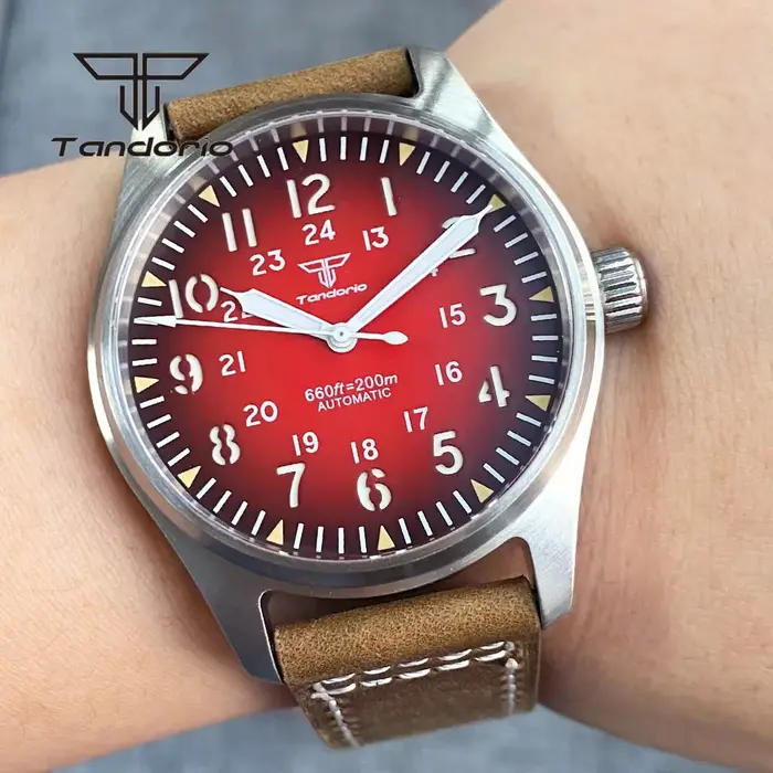 Tandorio 39mm pilote montre automatique de plongée pour hommes AR saphir Miyota8215/PT5000 Movt montre-bracelet mécanique en acier 20BAR vert Lume