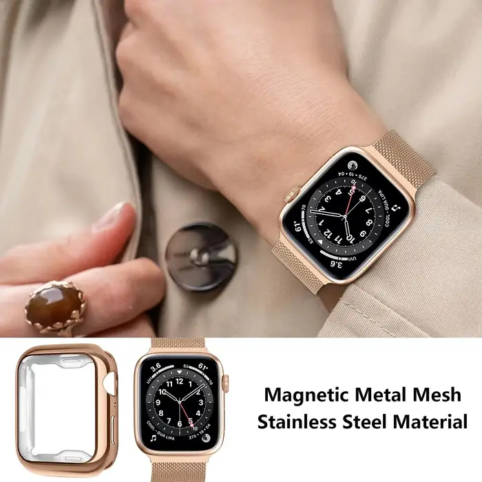 Boucle milanaise + étui pour bracelets de montre Apple 45mm 44mm 38mm-42mm 41/40mm bracelet magnétique en métal iwatch série 9 8 7 6 5 4 3 SE