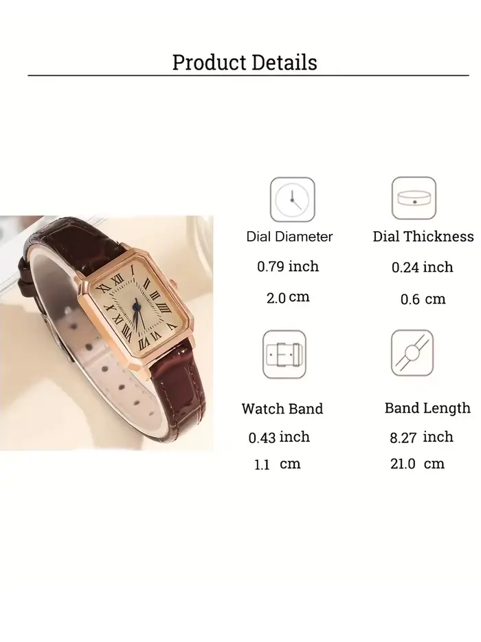 Montre à quartz rectangulaire pour femmes et filles