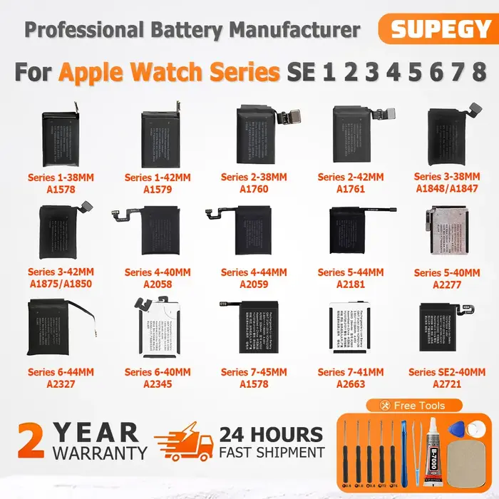 Batterie pour Apple Watch série SE 1 2 3 4 5 6 7 8, pour IWatch S1 S2 S3 LTE S4 S5 S6 S7 S8 38/40/41
